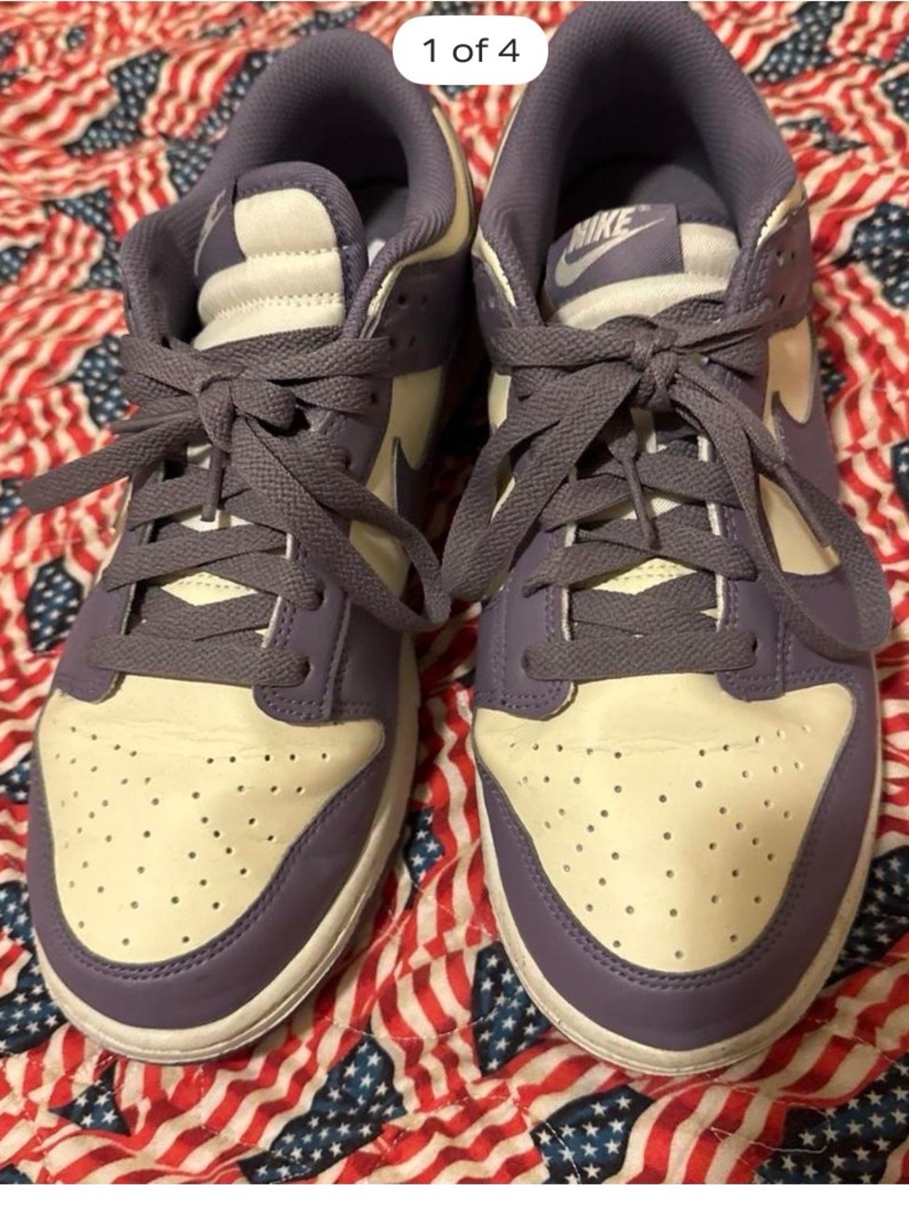 Nike Women’s Dunk Low-Top Sneakers in Cream and Purple